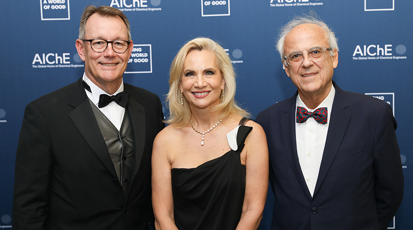 Honorees at the 2024 AIChE “Inspiring the Power of Good” Gala included (from left): Michael Heinz (BASF Corporation); Lori J. Ryerkerk (Celanese Corporation); and Gregory Stephanopoulos (Massachusetts Institute of Technology). Photo credit: Natural Expressions NY Photography