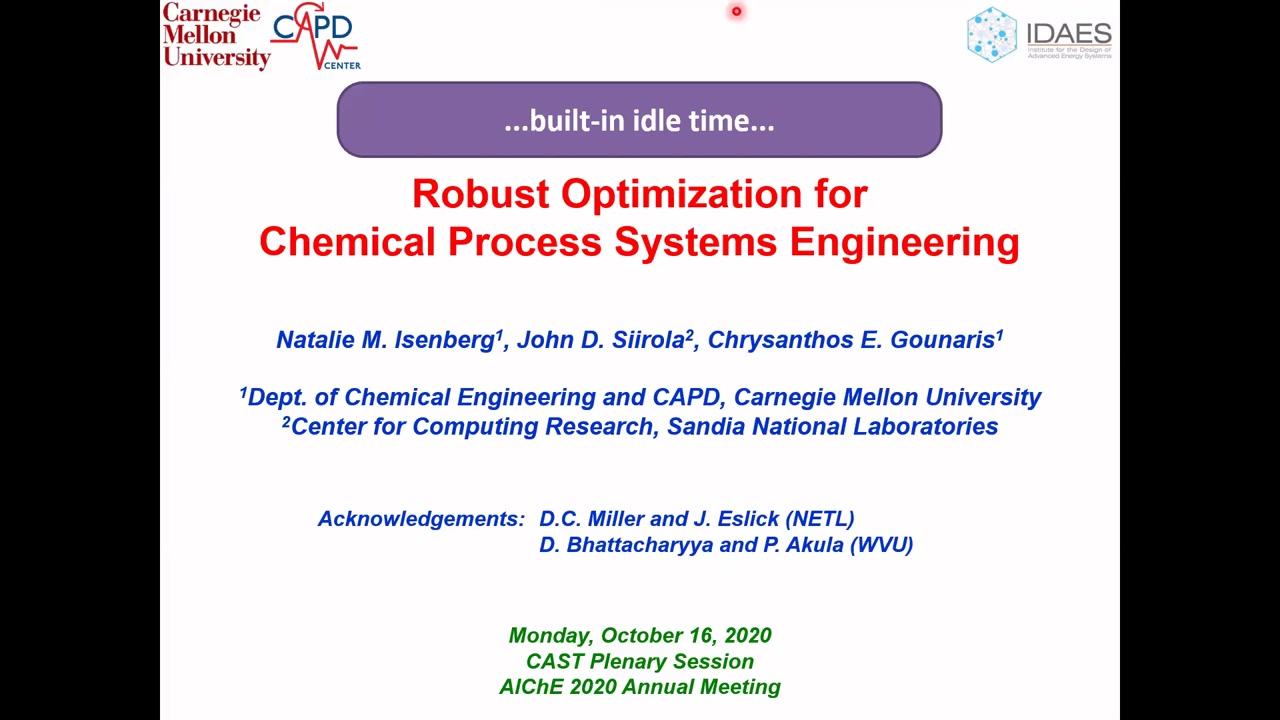 Robust Optimization For Chemical Process Systems Engineering Aiche