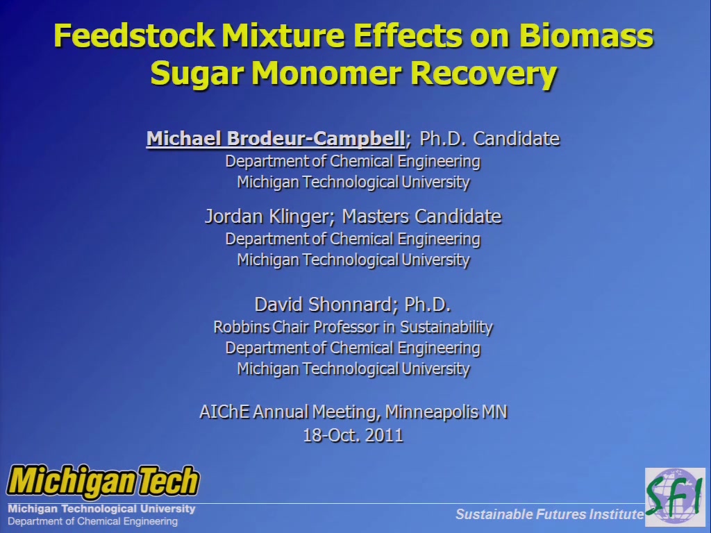 Feedstock Mixture Effects On Sugar Monomer Recovery