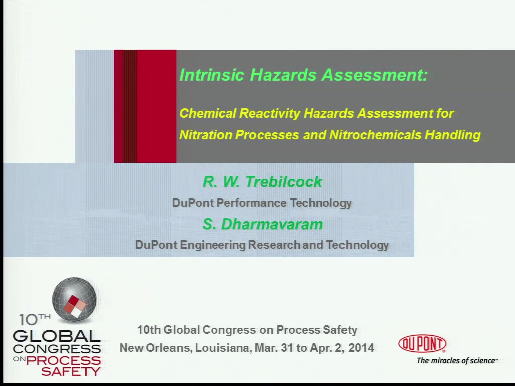 Intrinsic Hazards Assessment: Chemical Reactivity Hazards Assessment ...