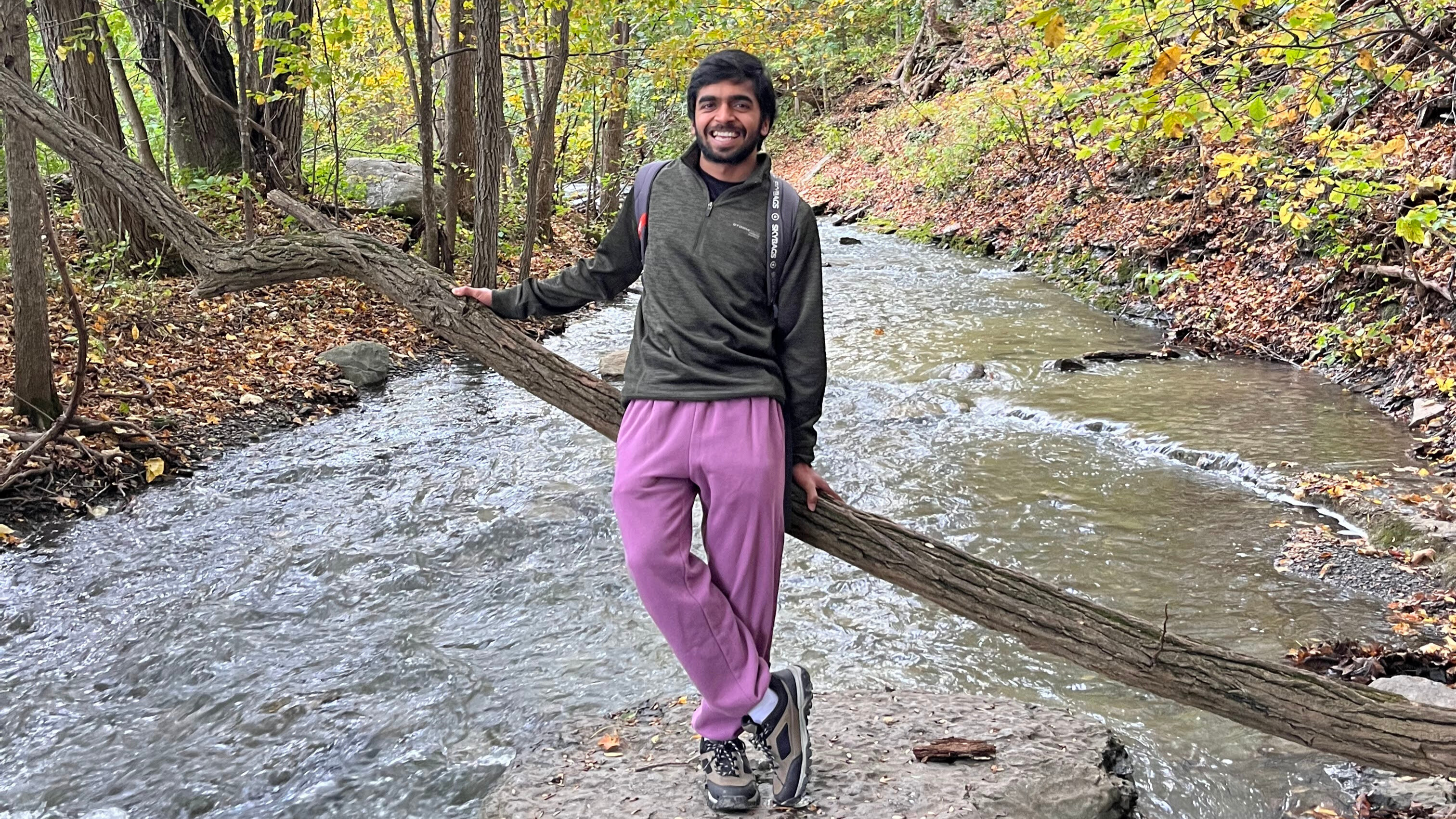 Saurabh enjoying the outdoors while on a hike at Thacher Park.