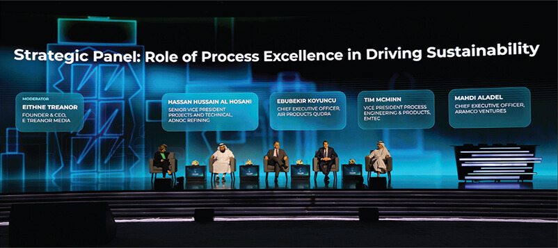  Tim McMinn, VP Process Engineering & Products, EMTEC (above, second from right) and Ebubekir Koyuncu, CEO, Air Products Qudra (above, middle) offered their perspectives during the strategic panel on the Role of Process Excellence in Driving Sustainability.